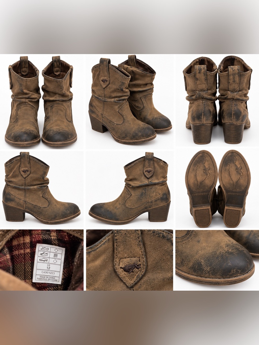 Rocket Dog Brown Distressed Western Cowboy Ankle Boots Size 12